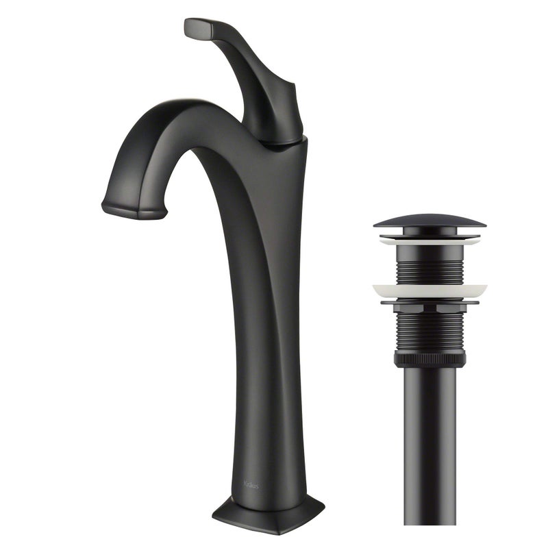 KRAUS KVF-1200MB Arlo Single Handle Vessel Bathroom Faucet with Pop Up Drain, Matte Black - Image 1